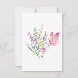 Watercolor Wildflower Bouquet with Pink Butterfly Dankeskarte