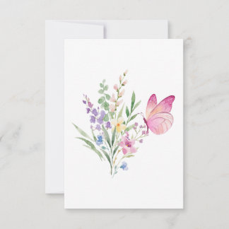 Watercolor Wildflower Bouquet with Pink Butterfly Dankeskarte