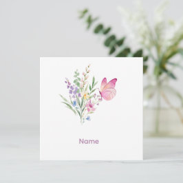 Watercolor Wildflower Bouquet with Pink Butterfly Dankeskarte