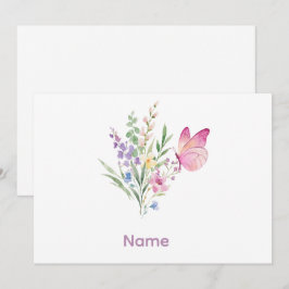 Watercolor Wildflower Bouquet with Pink Butterfly Einladung