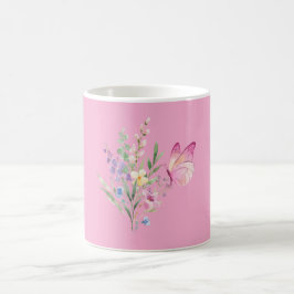 Watercolor Wildflower Bouquet with Pink Butterfly Kaffeetasse