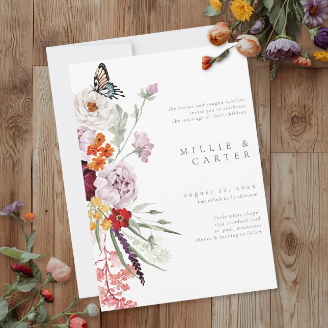 Watercolor Wildflower Butterfly Modern Wedding Einladung (Watercolor Wildflower Butterfly Modern Wedding Invitation)