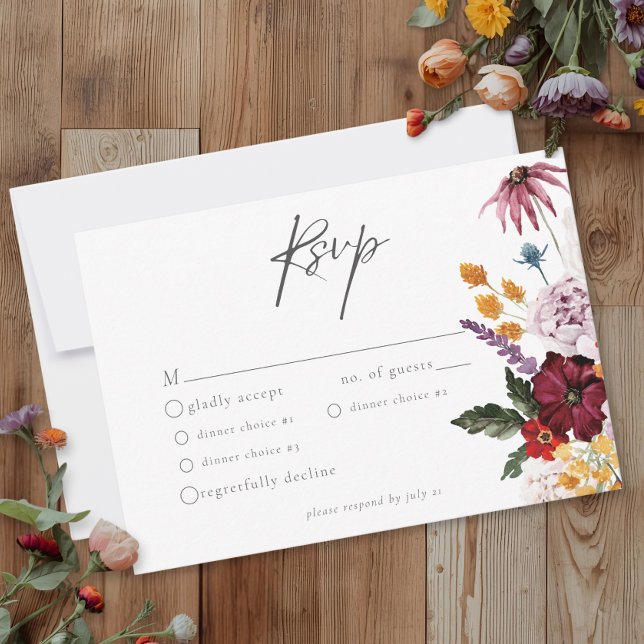 Watercolor Wildflower Butterfly Modern Wedding RSVP Karte (Von Creator hochgeladen)