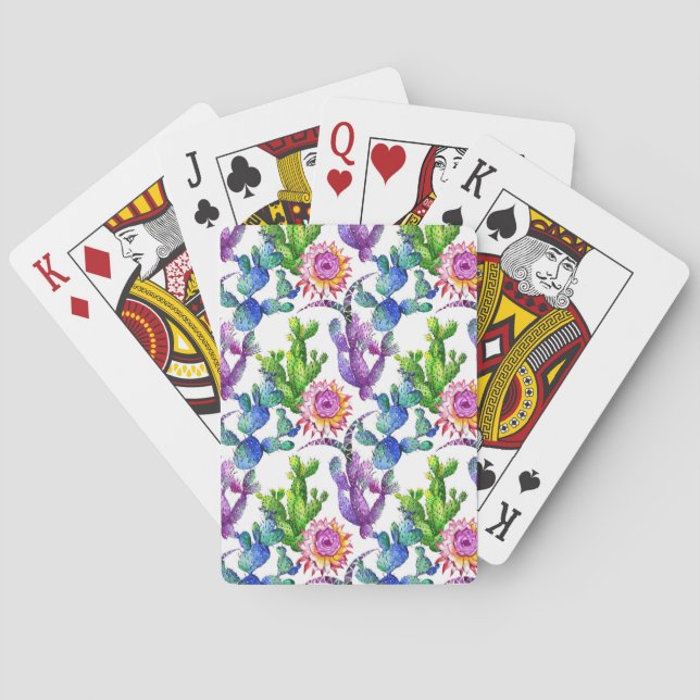 Watercolor Wildflower Cactus Pattern Spielkarten (Rückseite)