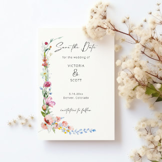 Watercolor Wildflower Calligraphy Save the Date Magneteinladung
