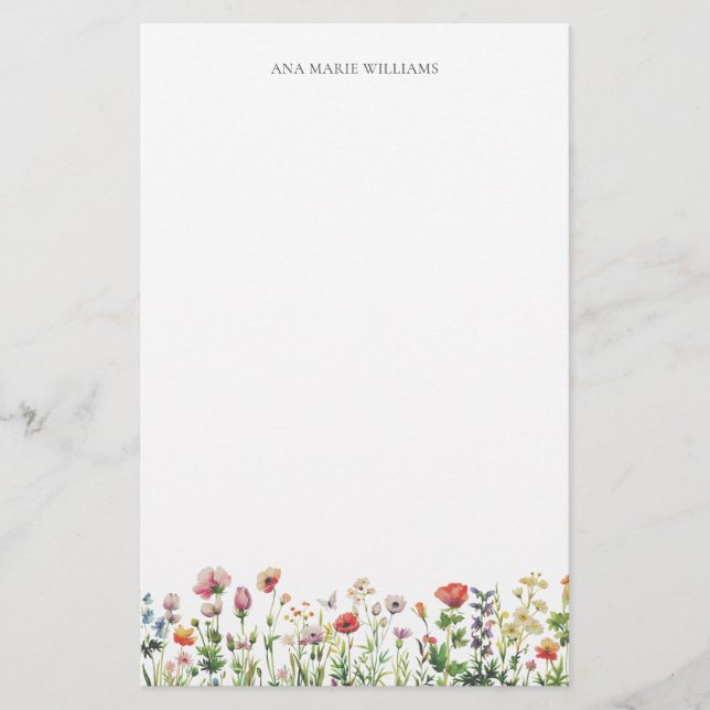 Watercolor Wildflower Elegant Stationery Paper Briefpapier (Vorderseite)