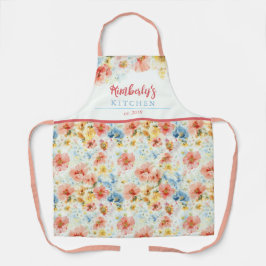 Watercolor Wildflower Floral Kitchen Gift Name Schürze
