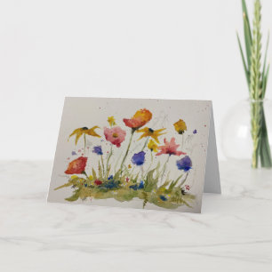 Watercolor Wildflower Folded Greeting Card Karte