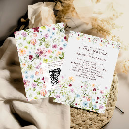 Watercolor Wildflower Garden QR Code RSVP Wedding Einladung