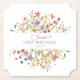 Watercolor Wildflower Girl 1st Birthday Drink Untersetzer