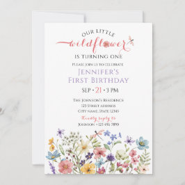 Watercolor Wildflower Girl 1st Birthday Invitation Einladung