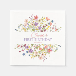 Watercolor Wildflower Girl 1st Birthday Napkins Serviette
