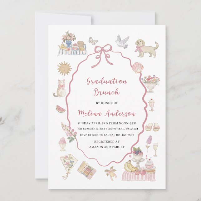 Watercolor wildflower graduation brunch invitatio Einladung (Vorderseite)