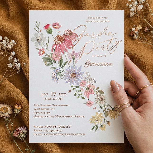 Watercolor Wildflower Graduation Grad Garden Party Folieneinladung (Watercolor Wildflower Graduation Grad Garden Party Foil Invitation)