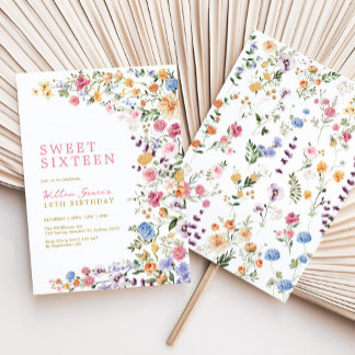 Watercolor Wildflower Meadow Sweet 16 Einladung