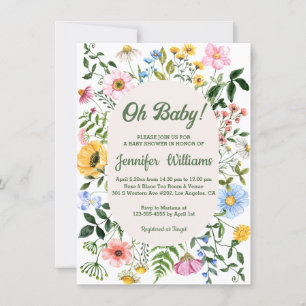 Watercolor-Wildflower Oh Baby Shower Einladung