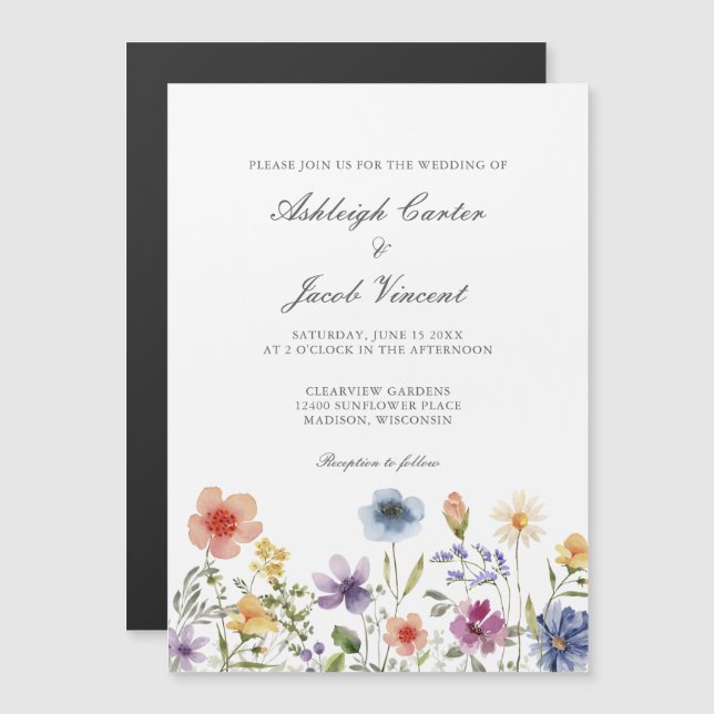Watercolor Wildflower Pretty Spring Garden Wedding Magneteinladung (Vorne/Hinten)