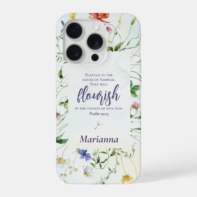 Watercolor Wildflower Scripture Personalized iPhone Hülle (Rückseite)