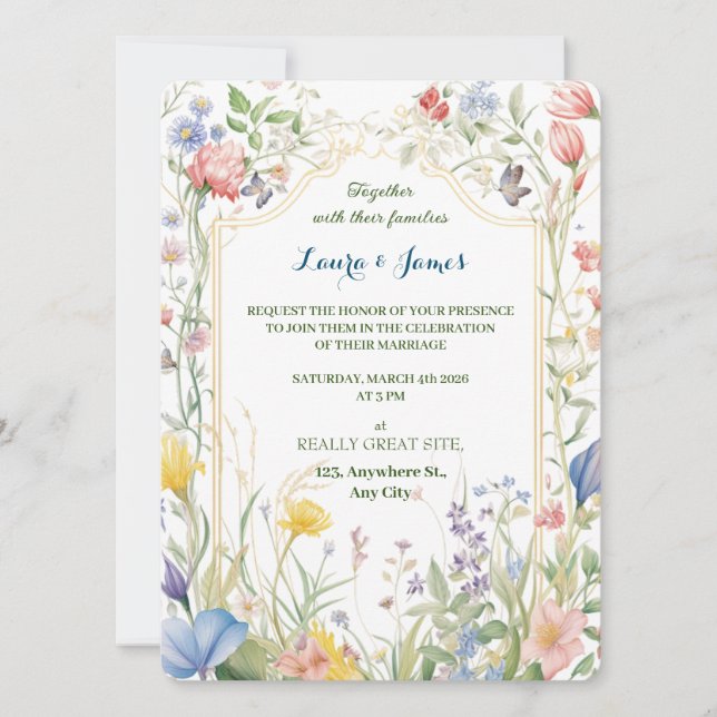 Watercolor Wildflower Spring Garden Floral Wedding Einladung (Vorderseite)