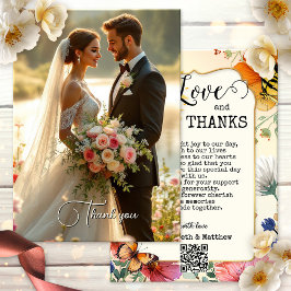 Watercolor Wildflower Wedding Photo Thank You Card Dankeskarte