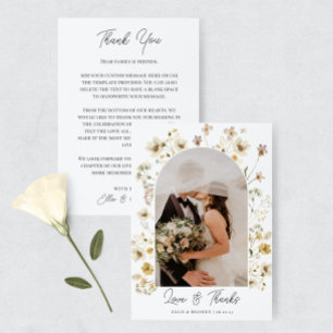 Watercolor Wildflower Wedding Photo Thank You Card Dankeskarte