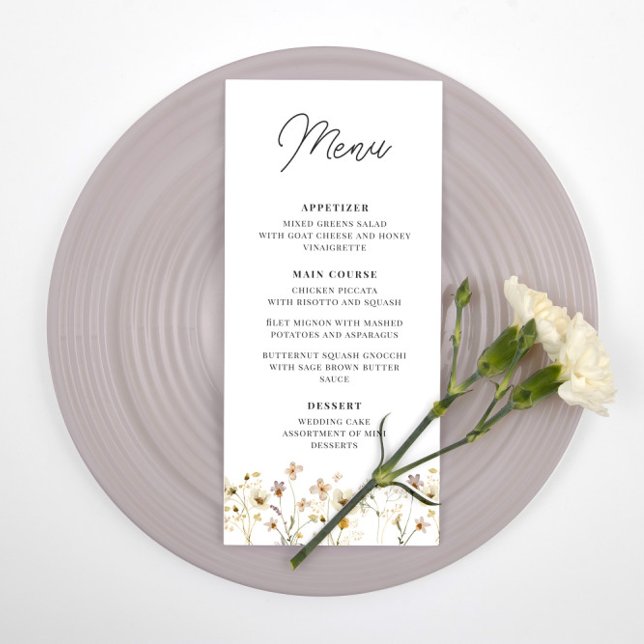 Watercolor Wildflower Wedding Reception Menu Menükarte (Von Creator hochgeladen)