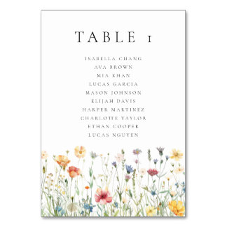 Watercolor Wildflower Wedding Table Number Tischnummer