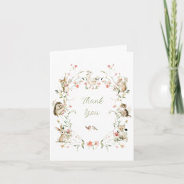 Watercolor Wildflower Woodland Animals Baby Shower Dankeskarte