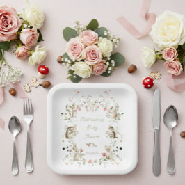 Watercolor Wildflower Woodland Animals Baby Shower Pappteller