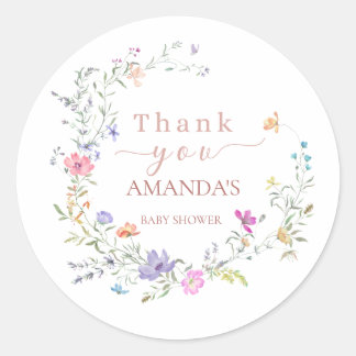 Watercolor Wildflower Wreath Baby Shower Sticker