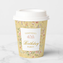 Watercolor Wildflowers 40th Yellow Birthday Pappbecher