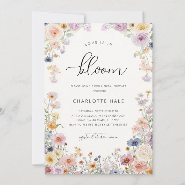 Watercolor Wildflowers Bridal Shower Einladung (Vorderseite)