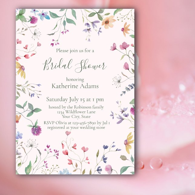 Watercolor Wildflowers Bridal Shower Invitation Einladung (Von Creator hochgeladen)
