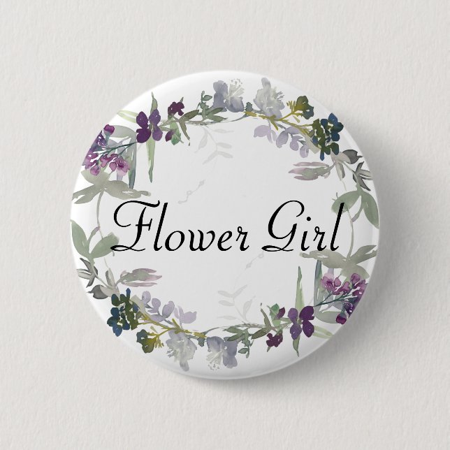 Watercolor Wildflowers Lavender Flower Girl Button (Vorderseite)
