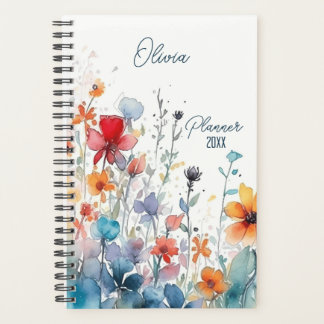 Watercolor Wildflowers Name And Year Planer