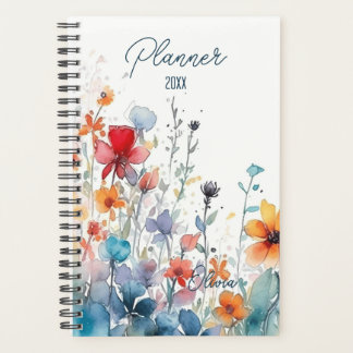 Watercolor Wildflowers Name And Year Planer