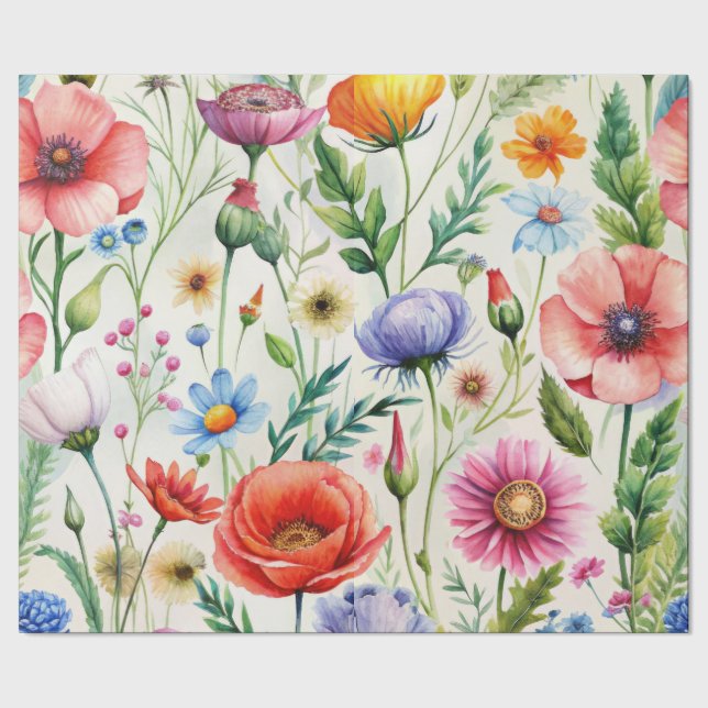 Watercolor Wildflowers Seamless Decoupage Paper Geschenkpapier (Saum)