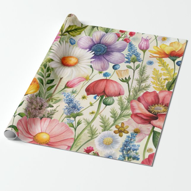 Watercolor Wildflowers Seamless Decoupage Paper Geschenkpapier (Ungerollt)