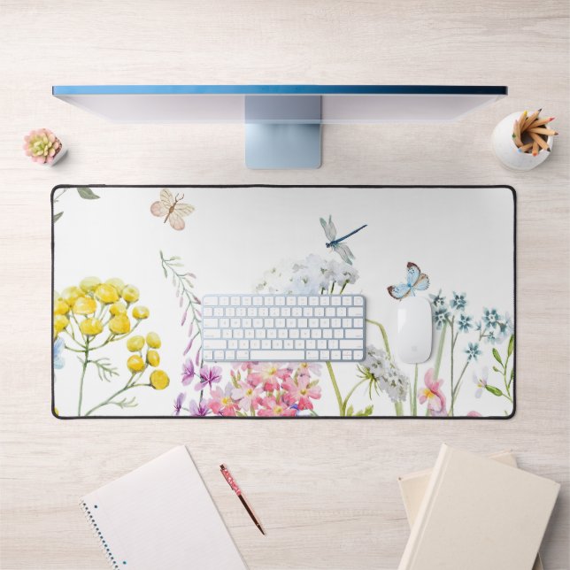 Watercolor Wildflowers Summer Meadow Floral  Schreibtischunterlage (Büro 1)