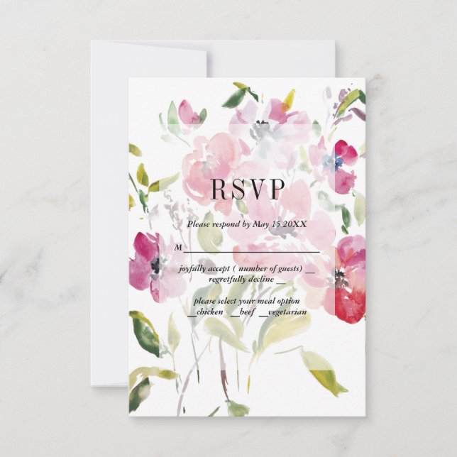 Watercolor Wildflowers Weddinge RSVP Card (Vorderseite)