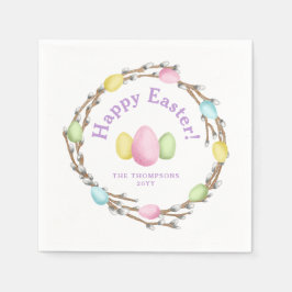 Watercolor Willow Wreath Pastel Happy Easter Serviette