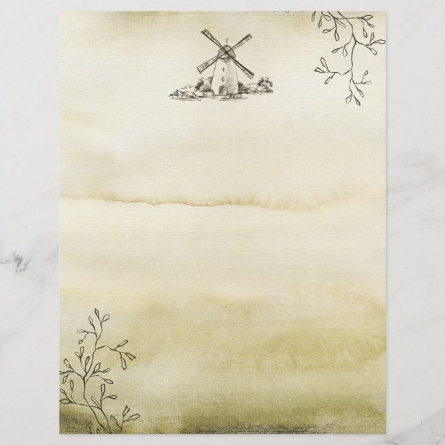 Watercolor Windmill Scrapbook Paper Sheet (Vorderseite)