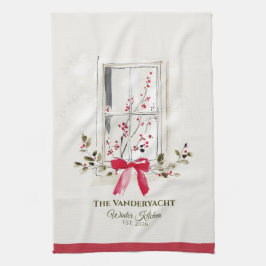 Watercolor Window & Berry Christmas Geschirrtuch