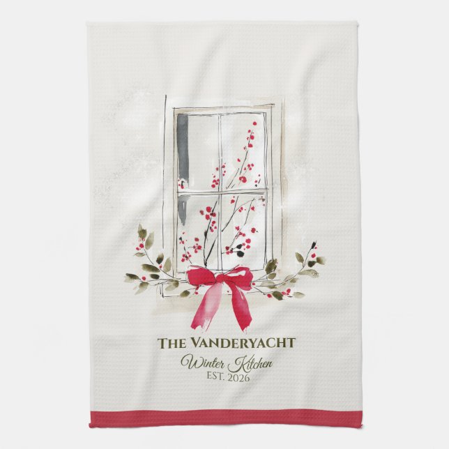 Watercolor Window & Berry Personalized Geschirrtuch (Vertikal)