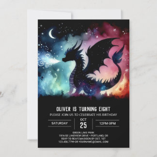 Watercolor Winged Dragon Geburtstag individuell an Einladung