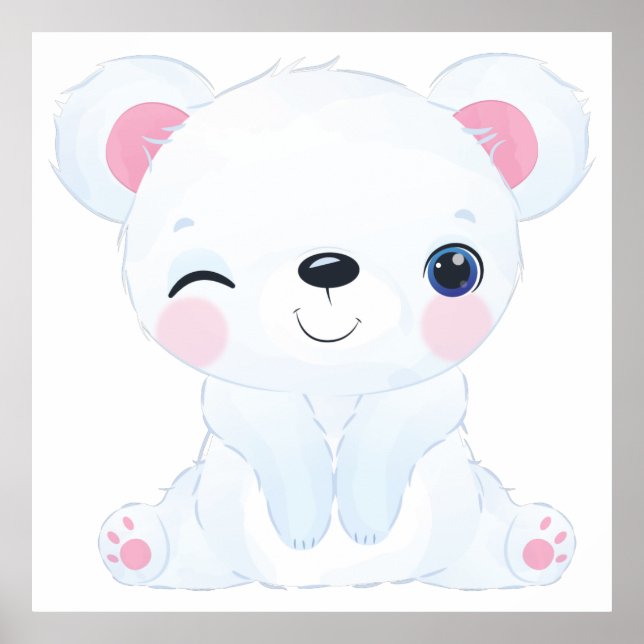 Watercolor Winking Baby Polar Bear Poster (Vorne)