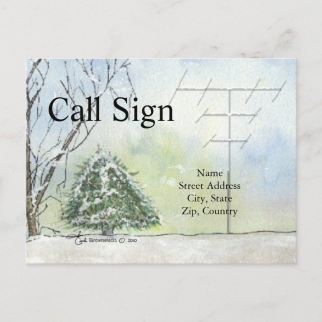 Watercolor Winter Antenna Ham Radio QSL Karte (Vorderseite)