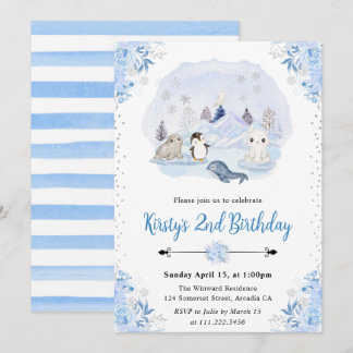 Watercolor Winter Arctic Animes Geburtstagsparty Einladung