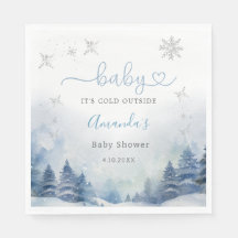 Watercolor Winter Baby Dusche Blaue Schneeflocken
