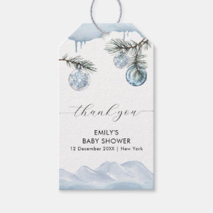 Watercolor-Winter-Berg-Schneeflocken-Baby-Party  Geschenkanhänger